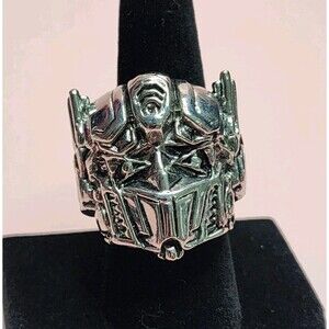 Evbea Transformers Robot Stretchy Ring Size 8 Silver Tone Biker Punk Goth Rock
